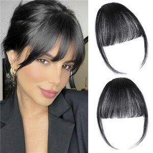 Clip in Bangs 100% Real Human Hair Extensions Wispy Natural Black Fake Bangs